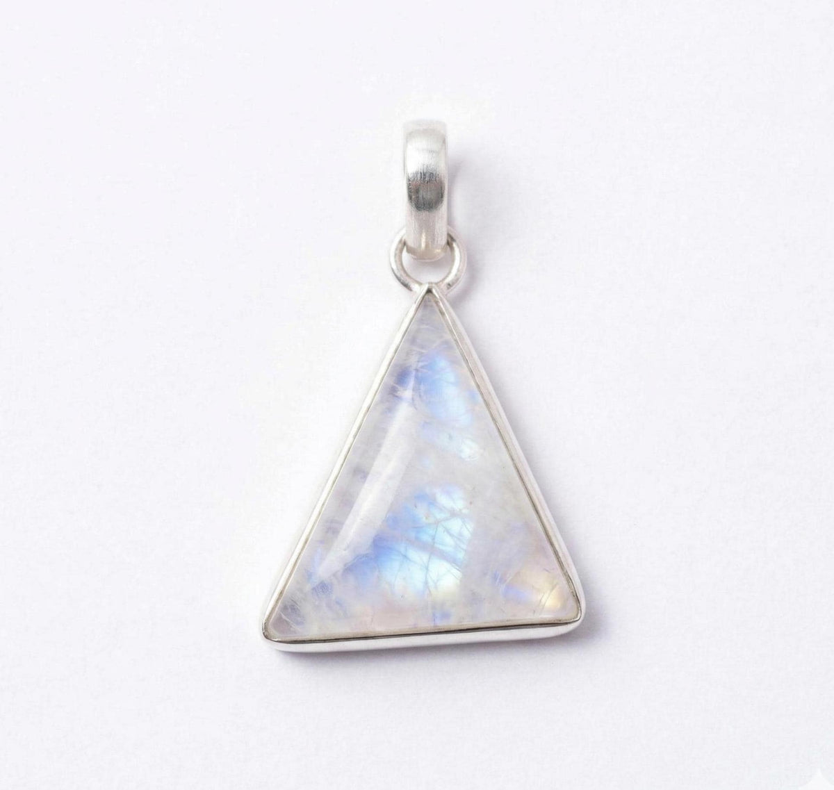 Sterling Silver Trillion Moonstone Pendant – Minimalist Boho Gemstone Necklace