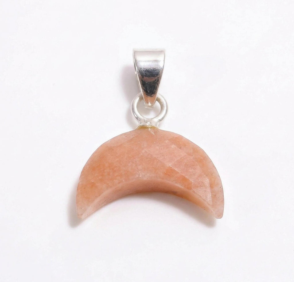 Orange Moonstone Crescent Pendant | 925 Sterling Silver Boho Charm