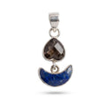 Smoky Quartz Heart & Lapis Lazuli Moon Pendant: Sterling Silver Celestial Charm