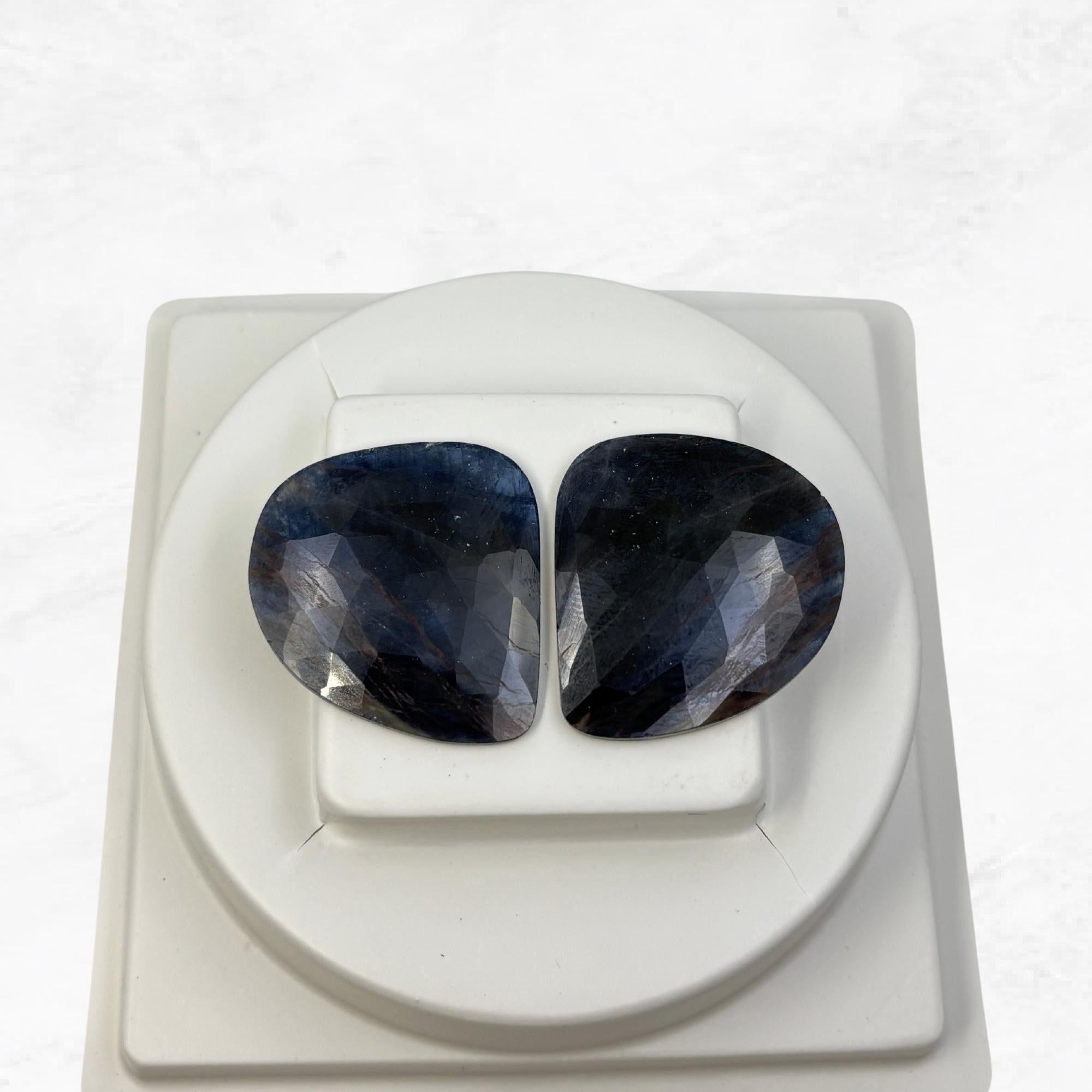 Rose Cut Sapphire Slices: Natural Untreated Gemstone Pair