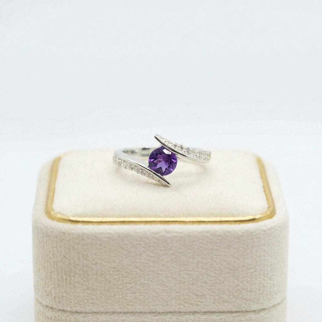Natural Amethyst & CZ Ring | 925 Sterling Silver | Gemstone Band | Handmade Jaipur