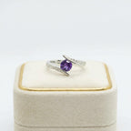Natural Amethyst & CZ Ring | 925 Sterling Silver | Gemstone Band | Handmade Jaipur