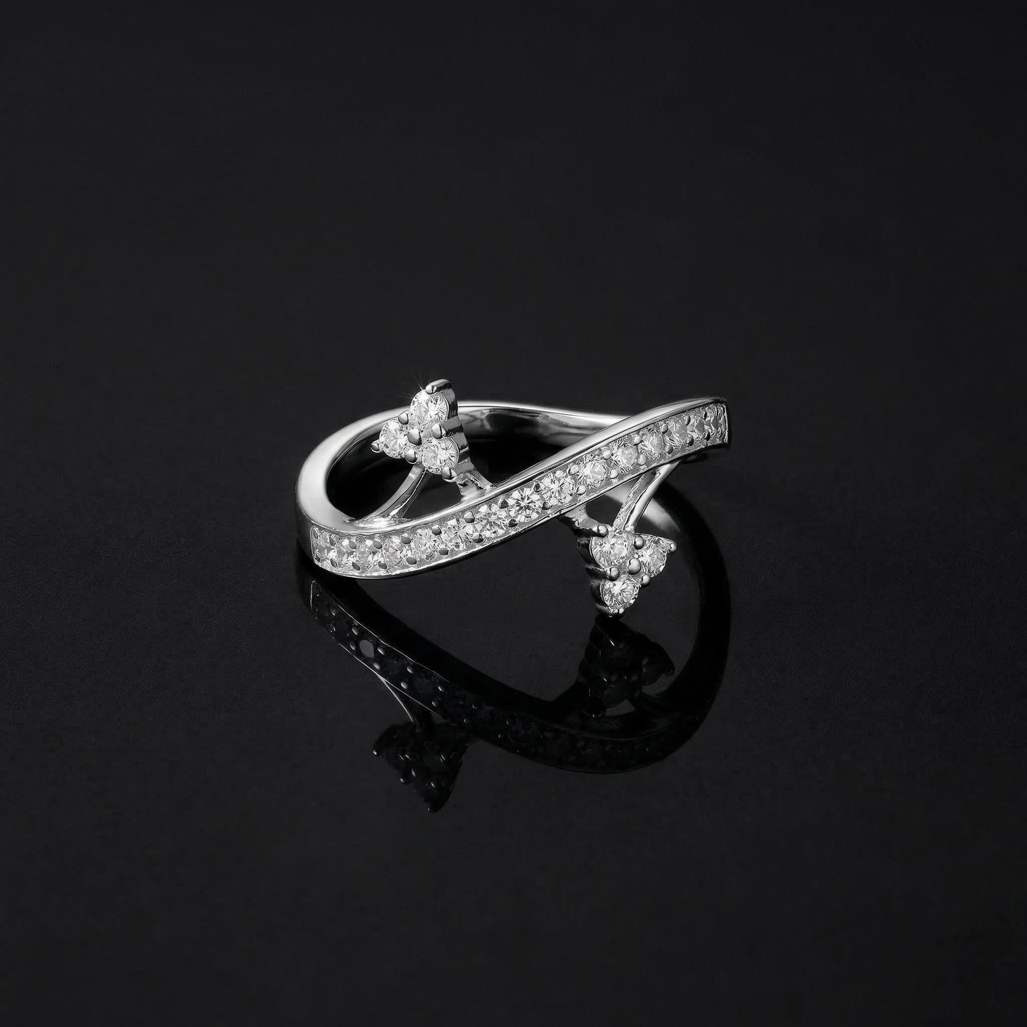 Sterling Silver CZ Arrow Ring, Dual Triangle Pavé Wave Band, Boho Stacker Jewelry