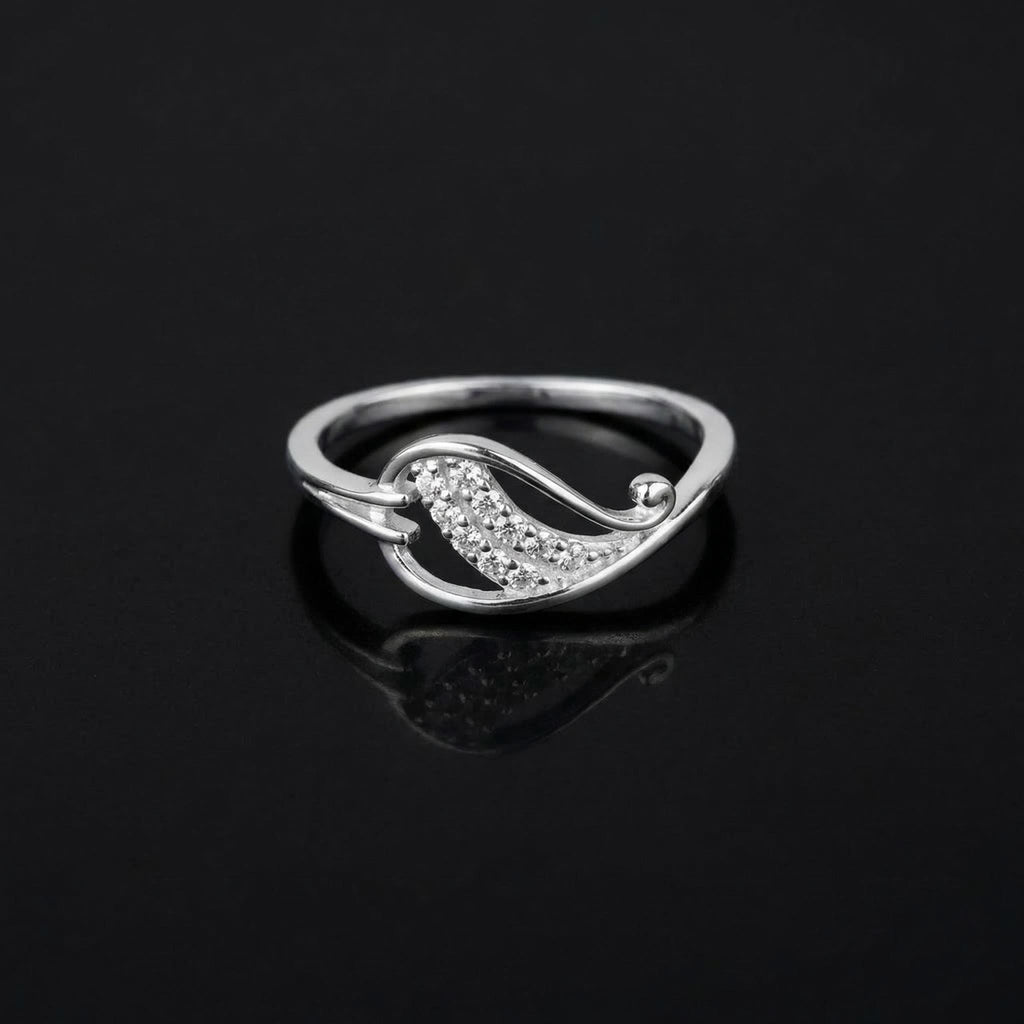 Sterling Silver CZ Paisley Ring, Pavé Wave Band, Boho Stacking Jewelry