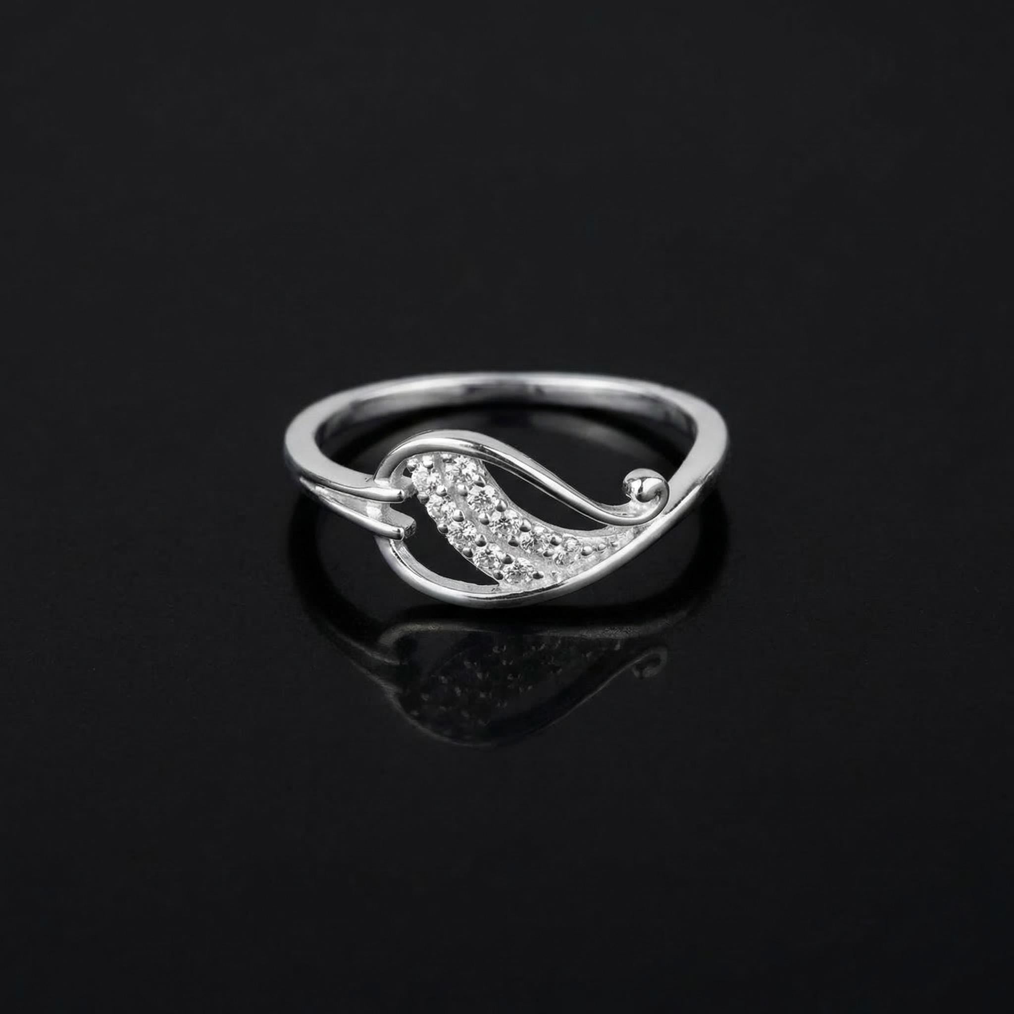 Sterling Silver CZ Paisley Ring, Pavé Wave Band, Boho Stacking Jewelry