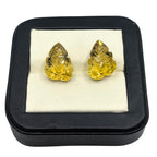 Hand-Carved Lemon Quartz Gemstone Pair – Floral Leaf Cut Stones