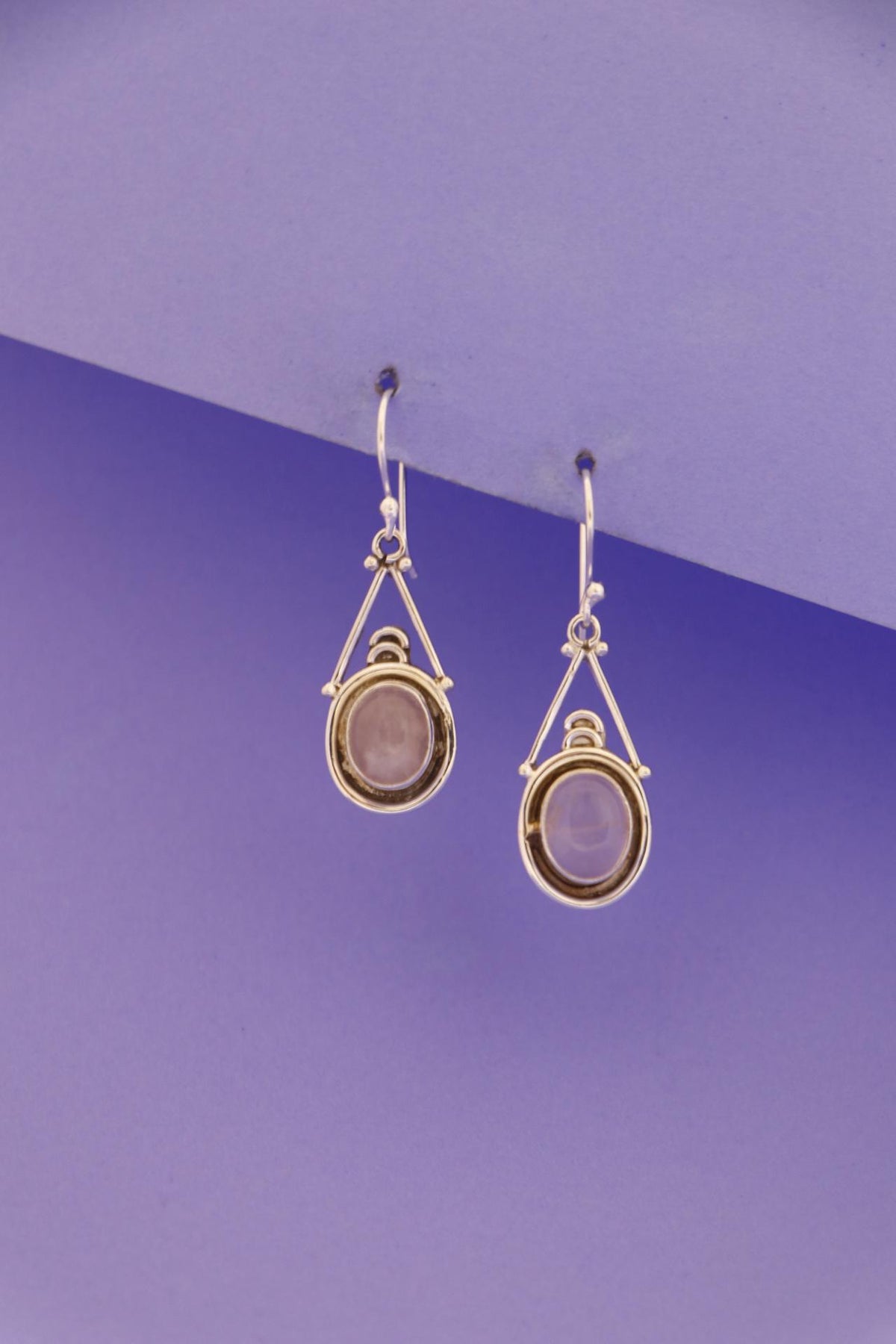 Rose Quartz Oval Drop Earrings | Sterling Silver, Love Stone, Handmade Jewelry