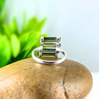 Raw Green Tourmaline Bar Ring: Sterling Silver October Birthstone