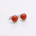 Red Coral Stud Earrings 925 Sterling Silver | Round Gemstone Studs | January Birthstone | Minimalist Jewelry
