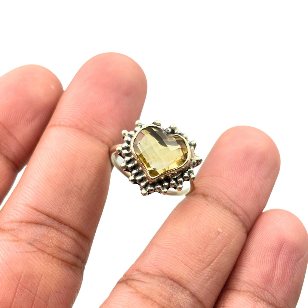 Citrine Heart Ring – 925 Sterling Silver, Faceted Yellow Gemstone, Handmade Promise or Statement Ring
