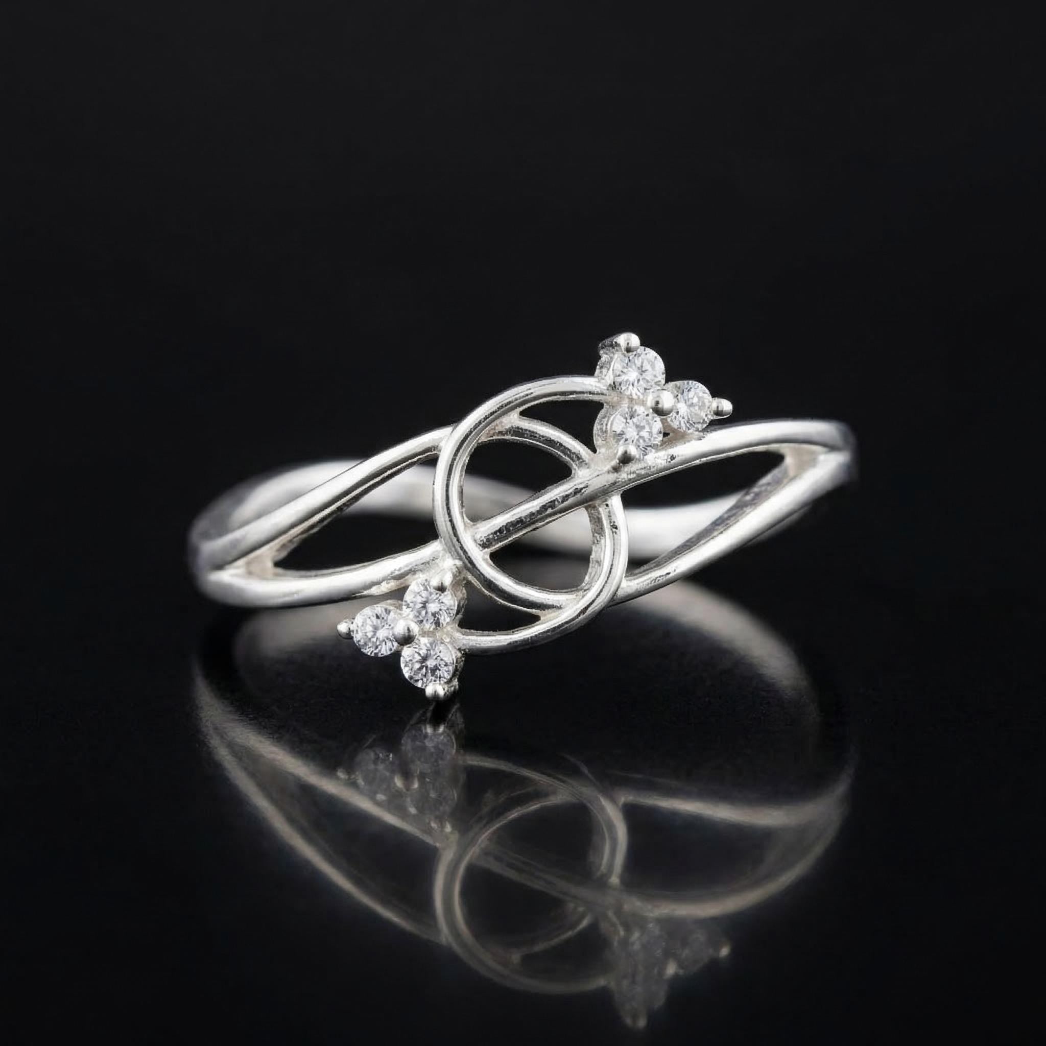 Silver CZ Infinity Knot Ring, Twisted Open Band, Minimalist Elegant Jewelry