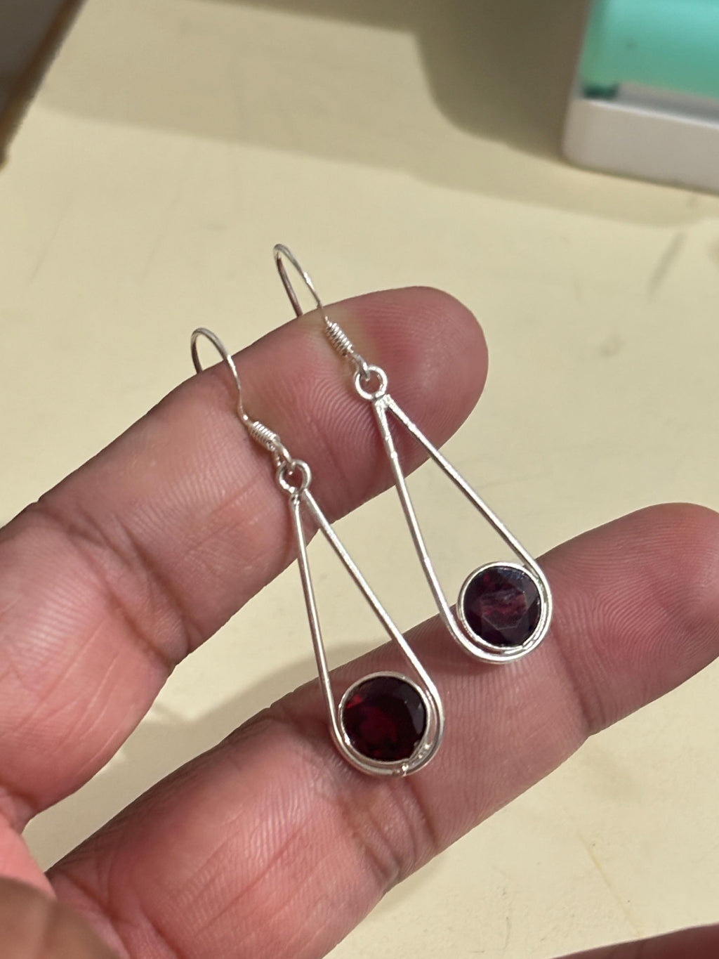 Garnet Drop Earrings 925 Sterling Silver | Round Gemstone Dangle | January Birthstone | Handmade Jewelry