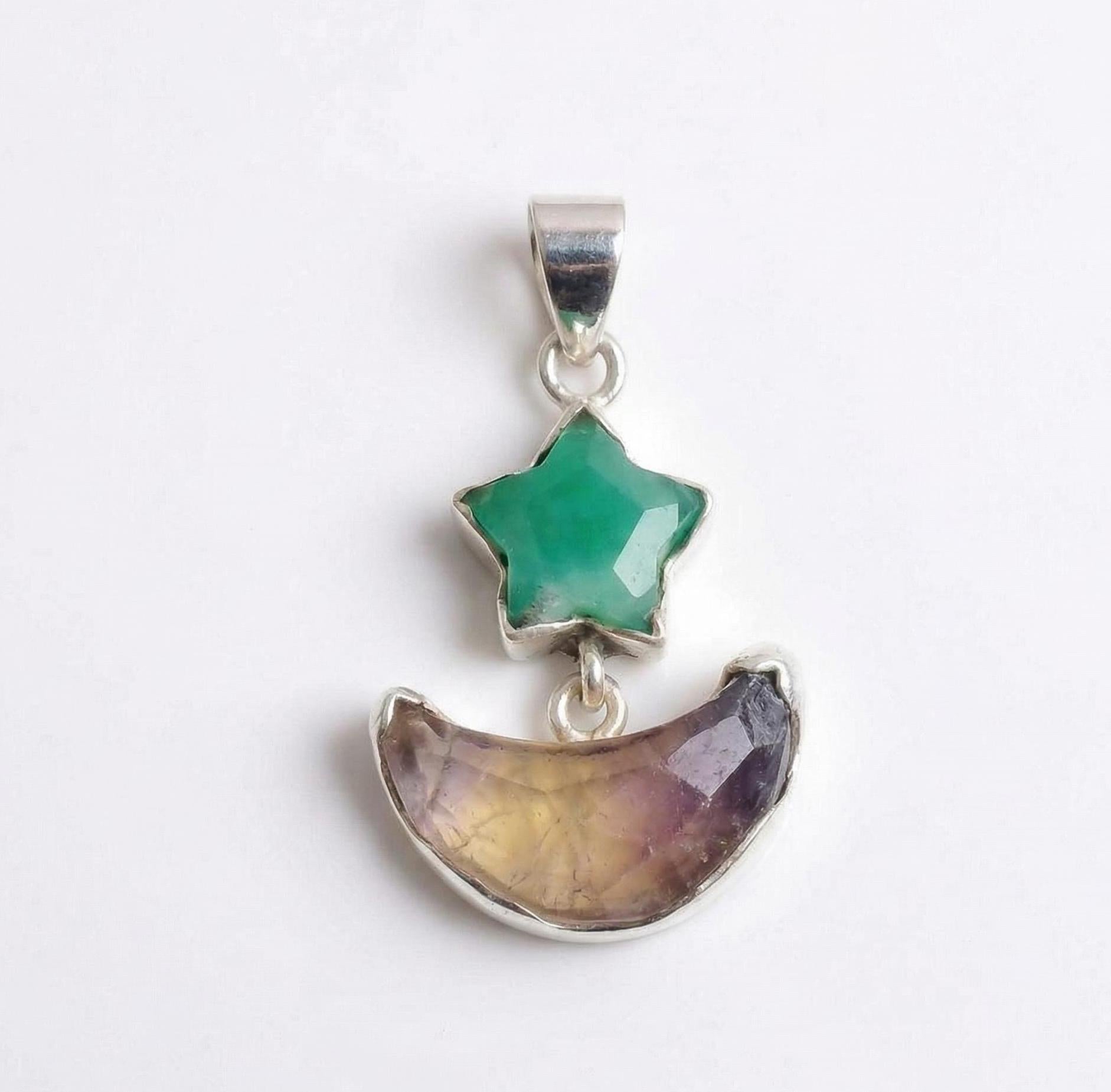 Star Moon Pendant: 925 Sterling Silver Celestial Necklace