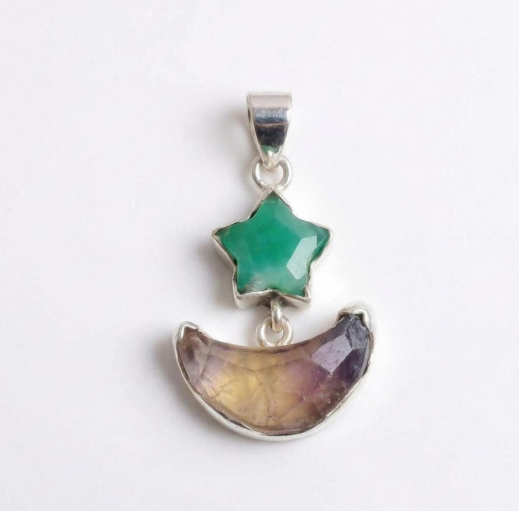 Star Moon Pendant: 925 Sterling Silver Celestial Necklace