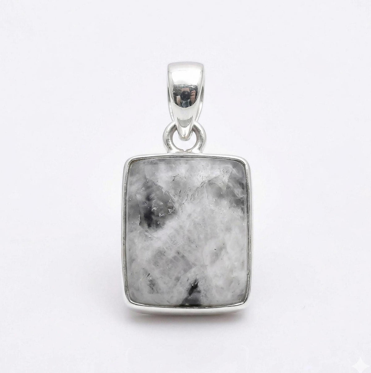 Rectangle Moonstone Pendant – Sterling Silver Boho Gemstone Jewelry