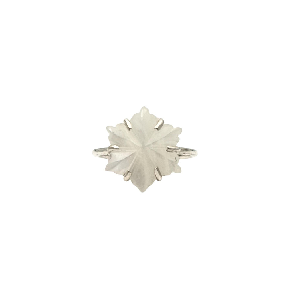 Carved Mother of Pearl Flower Ring: Sterling Silver Boho Jewelry