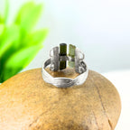 Raw Green Tourmaline Bar Sterling Silver Ring | Handmade Gemstone Stacking Ring | Minimalist Modern Jewelry