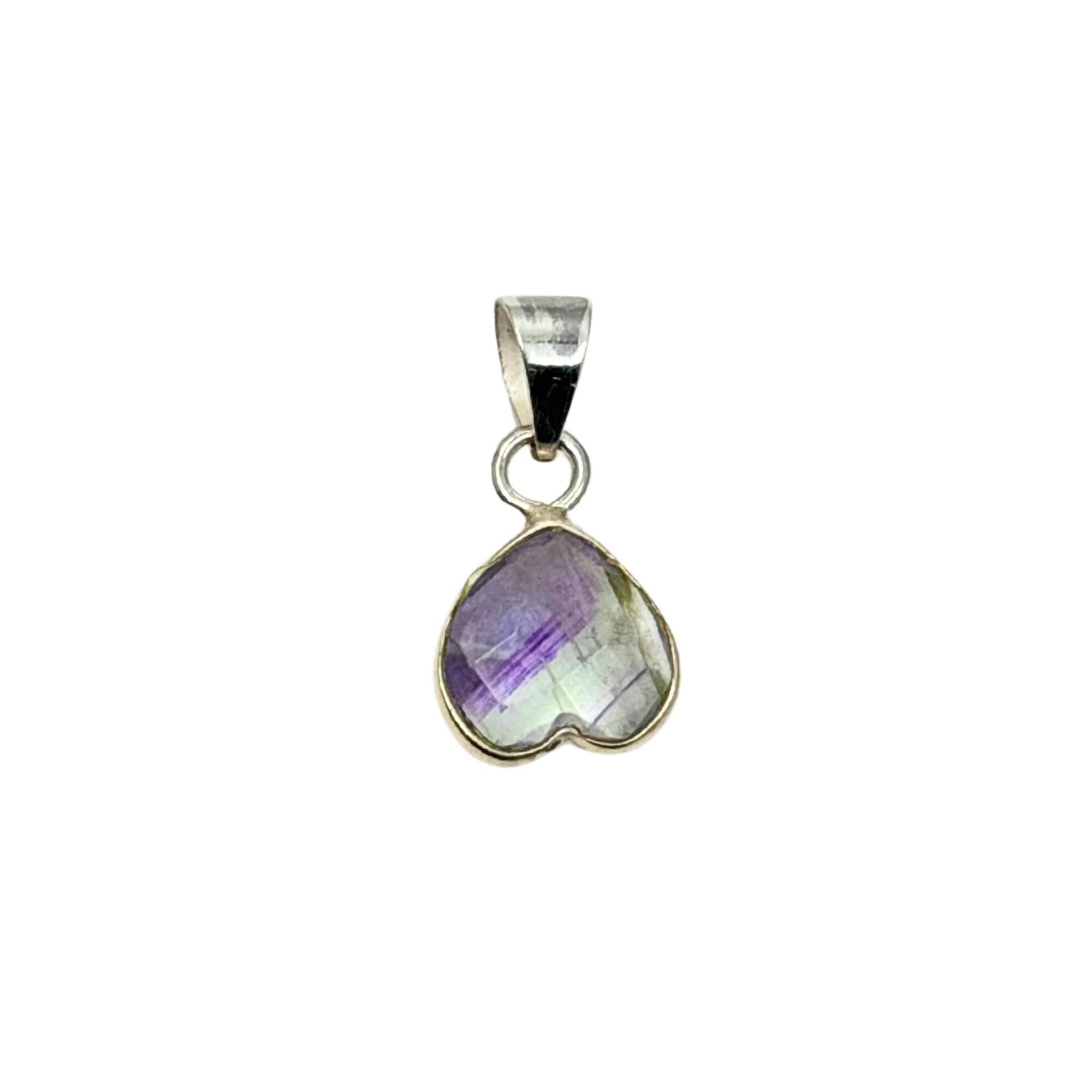 Rainbow Fluorite Heart Pendant in 925 Sterling Silver – Dainty Crystal Necklace Charm, Minimalist Gemstone Jewelry Gift for Her