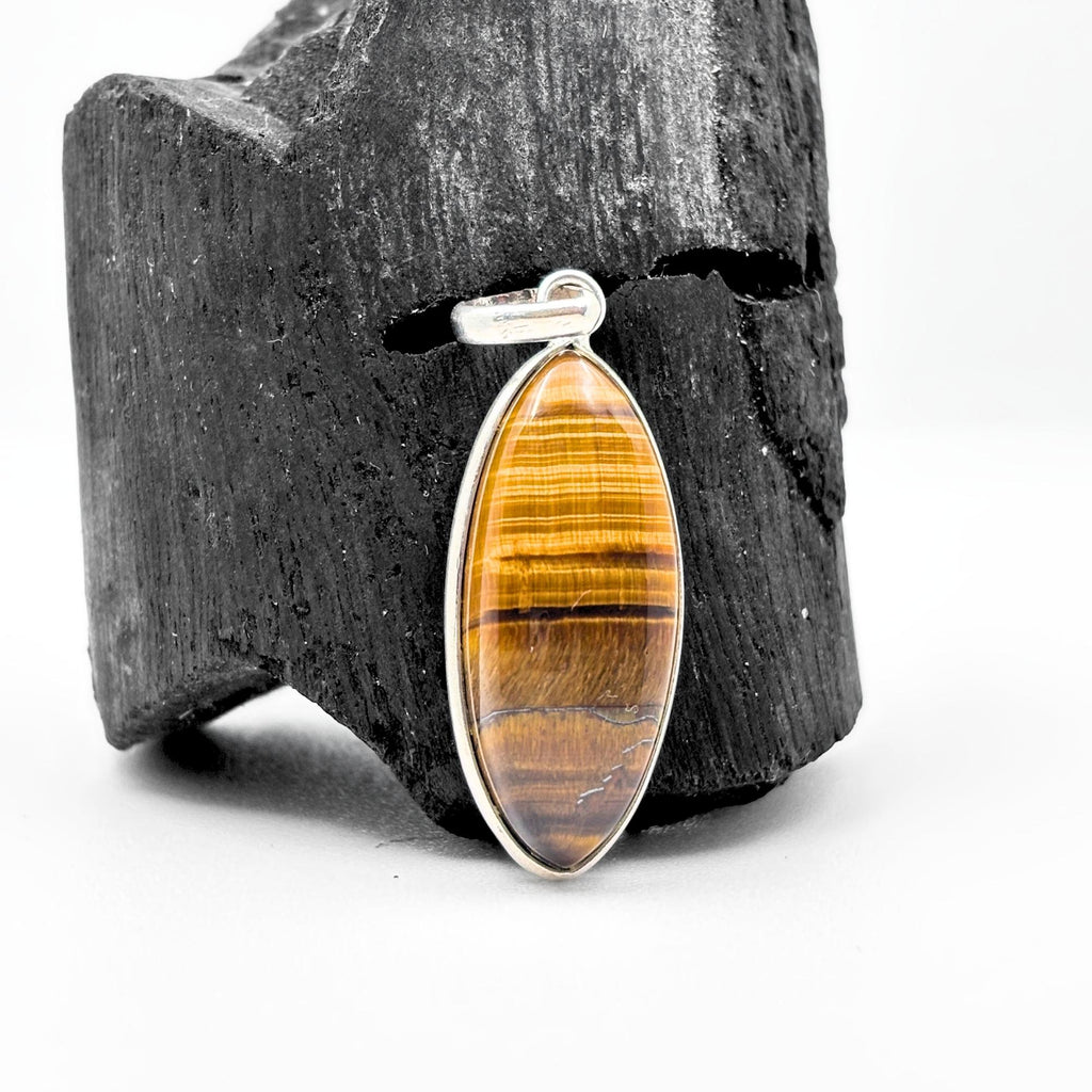 Tiger Eye Pendant Necklace, Handmade 925 Sterling Silver Necklace, Protection Jewelry, Healing Crystal Gift for Her