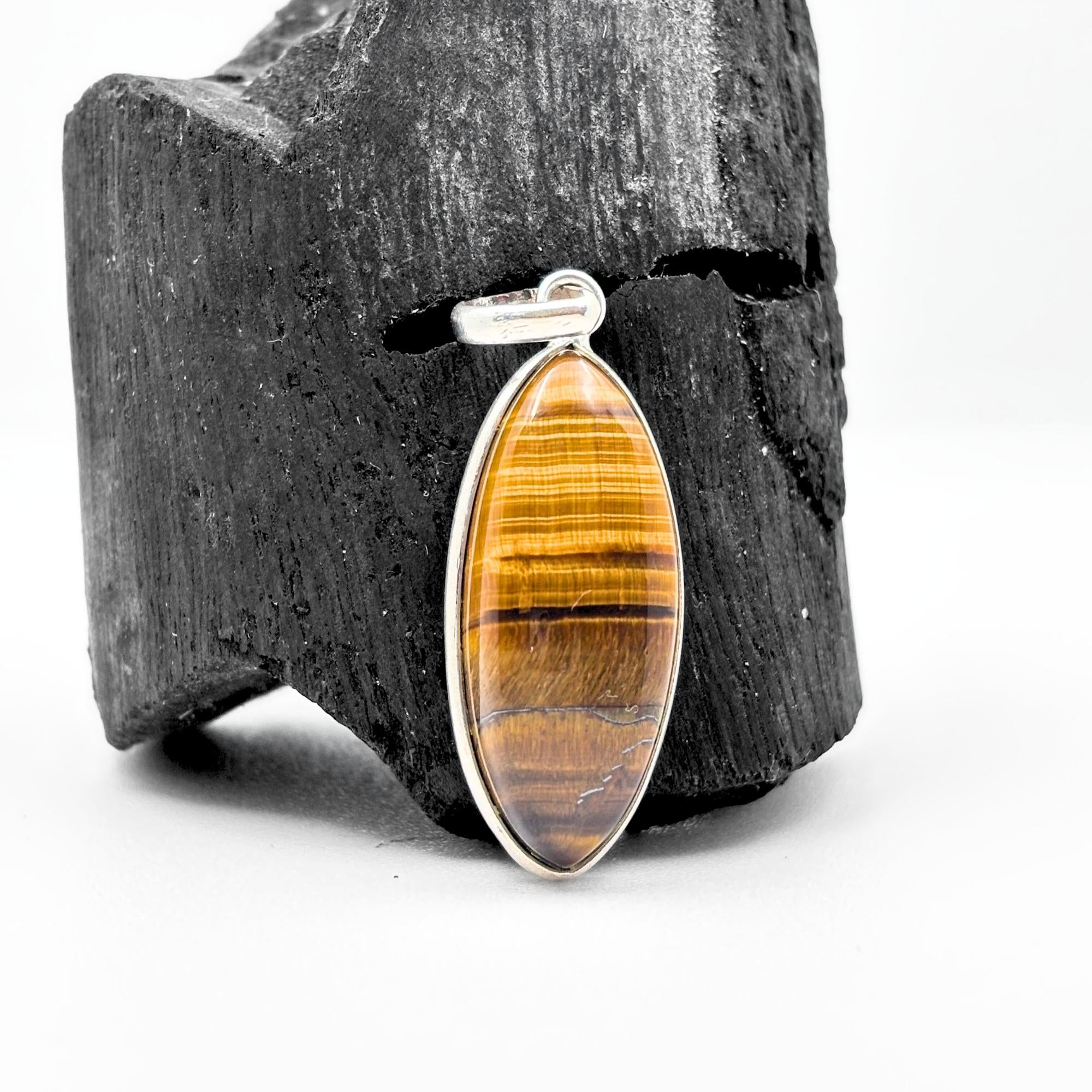 Tiger Eye Pendant Necklace, Handmade 925 Sterling Silver Necklace, Protection Jewelry, Healing Crystal Gift for Her