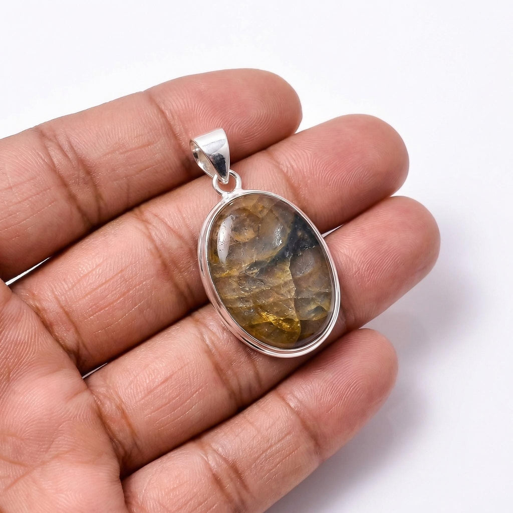 Labradorite Oval Pendant: Sterling Silver Celestial Necklace