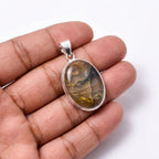 Labradorite Oval Pendant: Sterling Silver Celestial Necklace