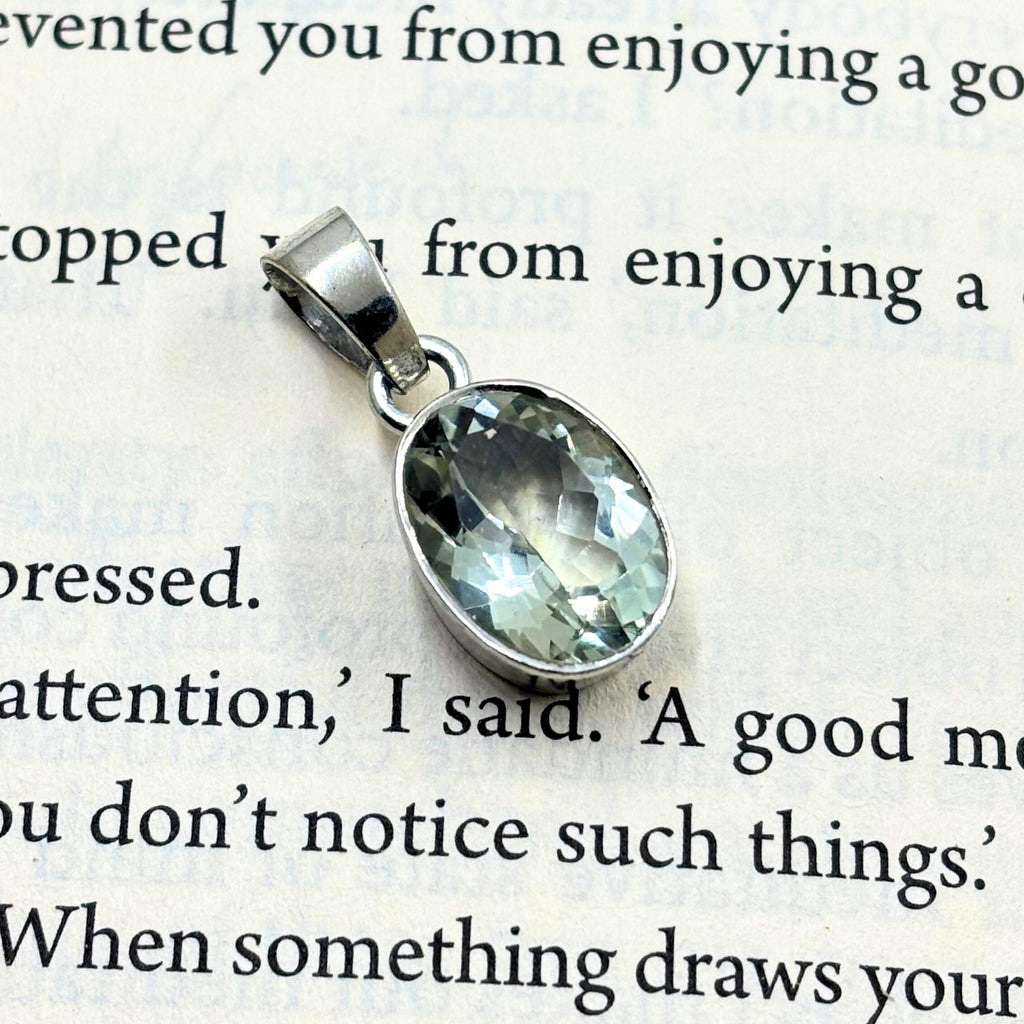 Green Amethyst Oval Pendant in 925 Sterling Silver – Faceted Solitaire Necklace Charm, Minimalist Light Green Gemstone Jewelry Gift for Her