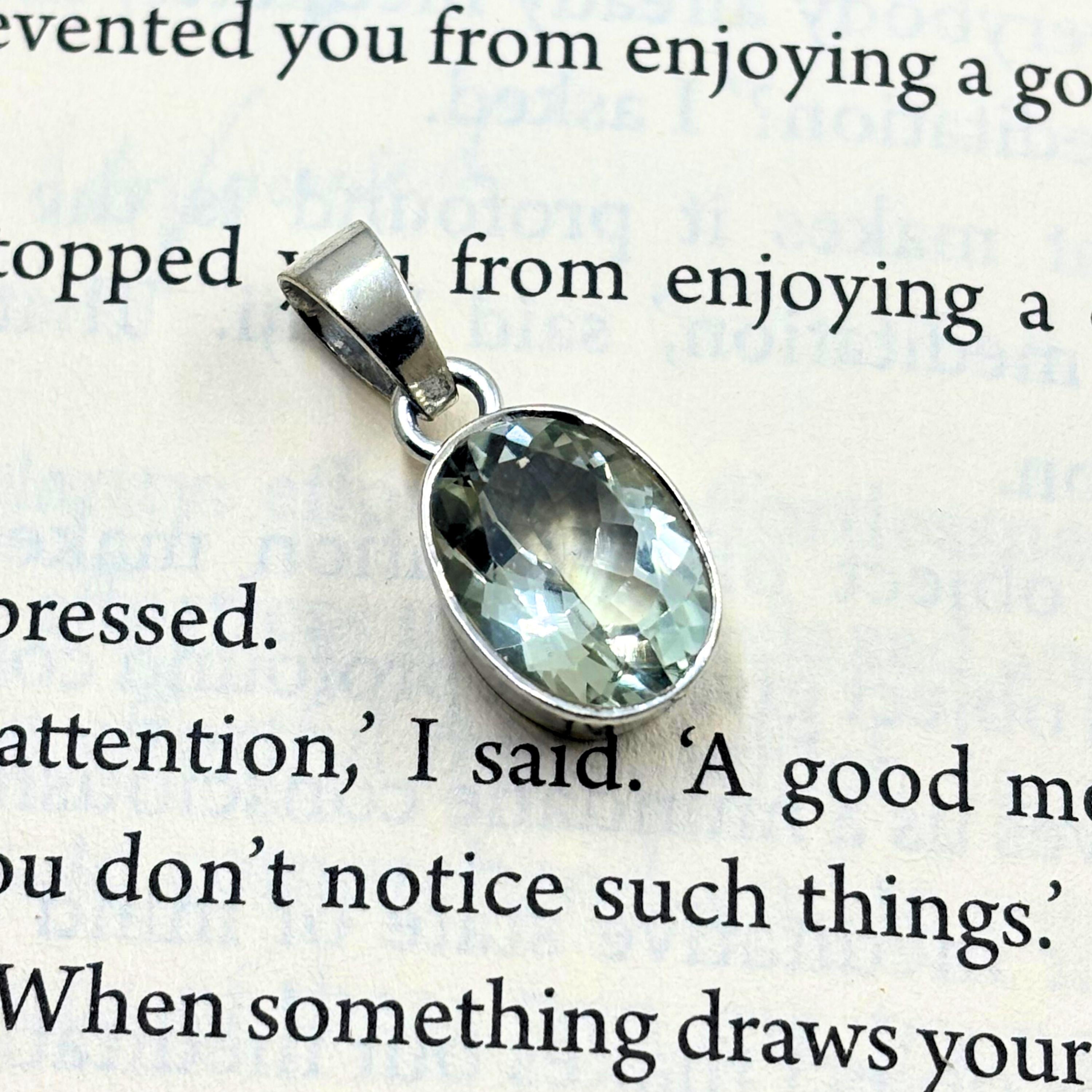 Green Amethyst Oval Pendant in 925 Sterling Silver – Faceted Solitaire Necklace Charm, Minimalist Light Green Gemstone Jewelry Gift for Her