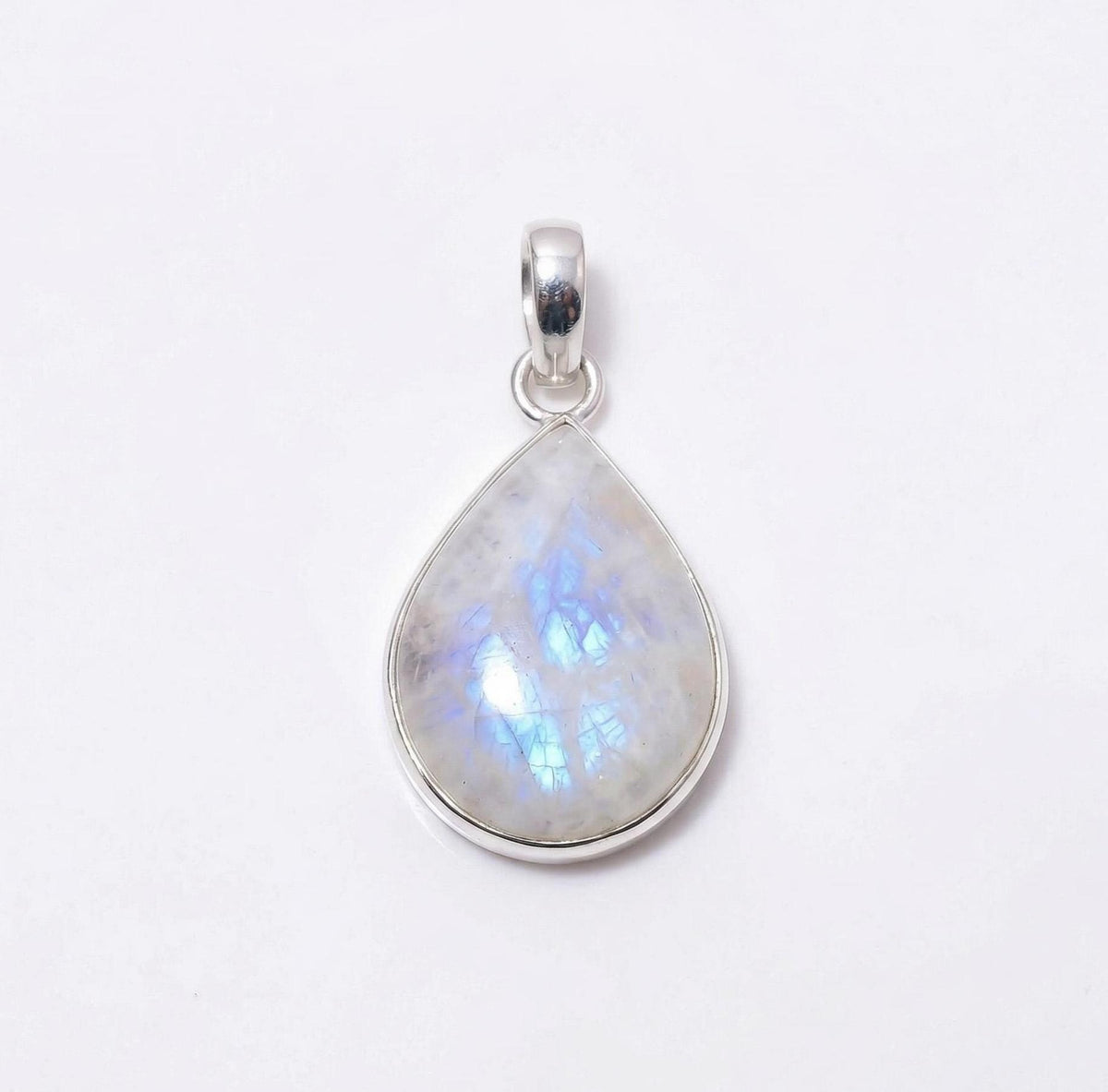 Teardrop Moonstone Pendant – Bezel Set Sterling Silver, Minimalist Boho Necklace