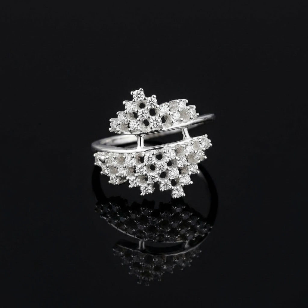 Sterling Silver Cluster Ring • Sparkling CZ Pavé Band • Modern Icicle Jewelry