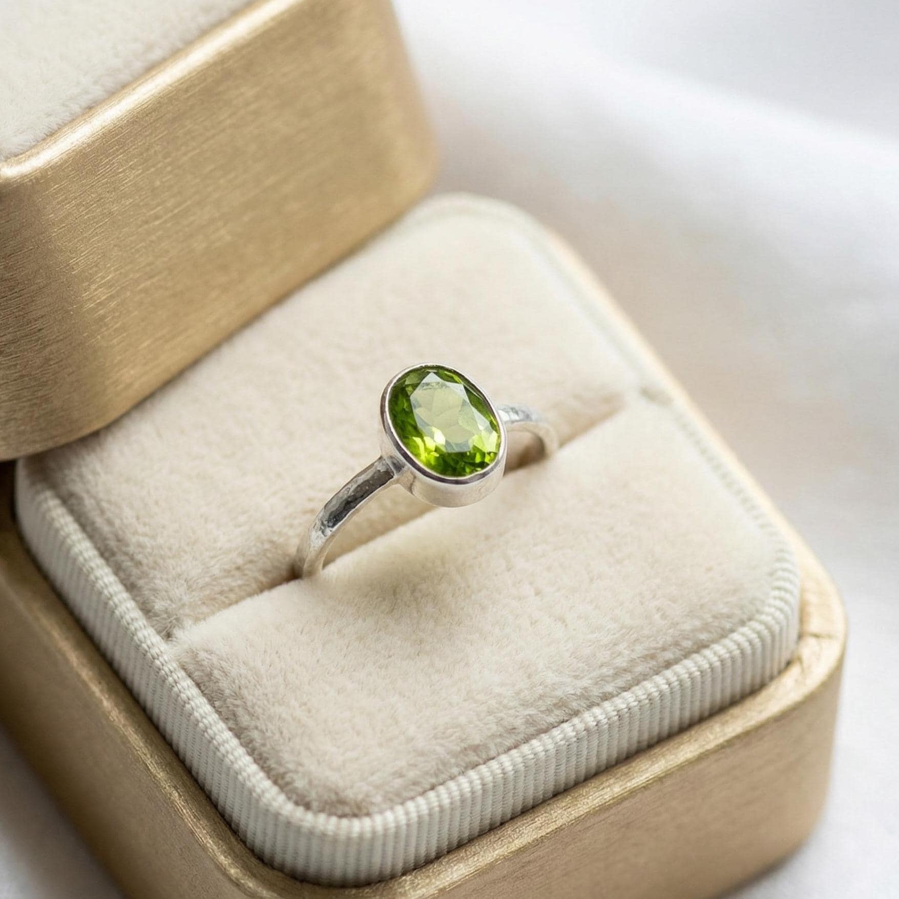 Oval Peridot Ring: Handmade Sterling Silver August Birthstone