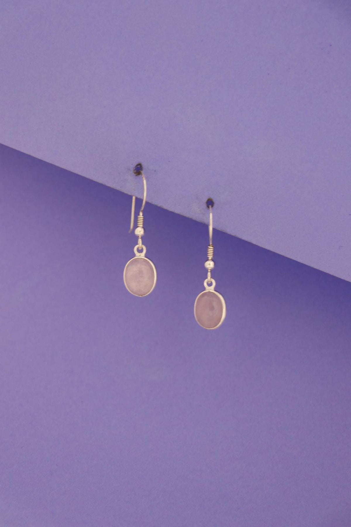 Rose Quartz Oval Drop Earrings | 925 Sterling Silver Dangle | Handmade Gemstone Jewelry