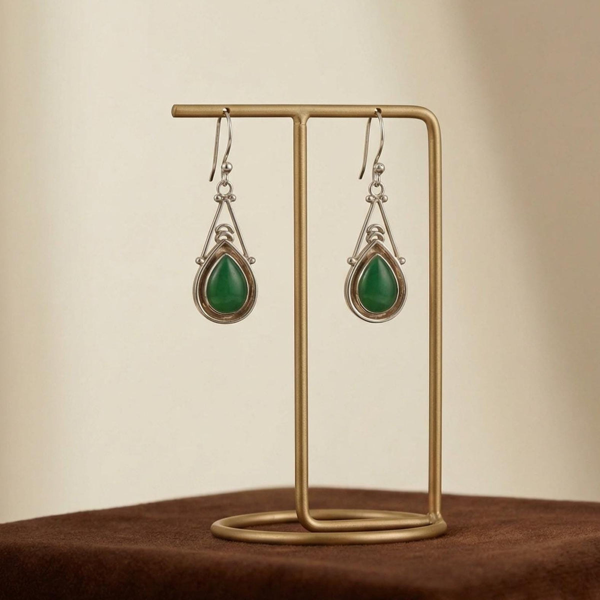 Green Onyx Pear Drop Earrings | Sterling Silver Teardrop Dangle | Ornate Frame Jewelry