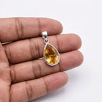 Pear Citrine Sterling Silver Pendant – November Birthstone Golden Teardrop Charm