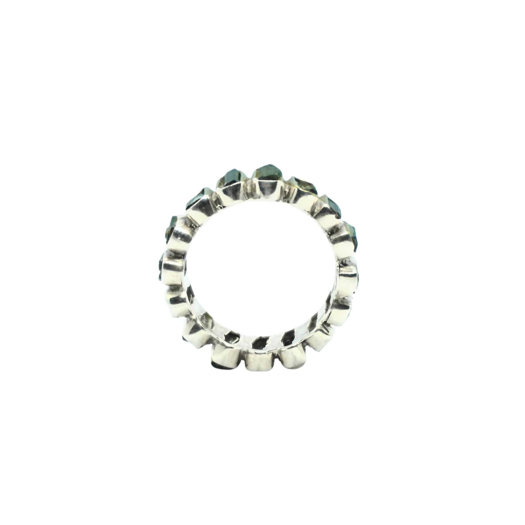 Raw Green Tourmaline Ring: Sterling Silver October Birthstone Boho Band
