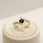 Natural Garnet & CZ Ring | 925 Sterling Silver | Gemstone Band | Handmade Ring Jaipur