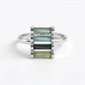Raw Green Tourmaline Bar Ring: Sterling Silver October Birthstone