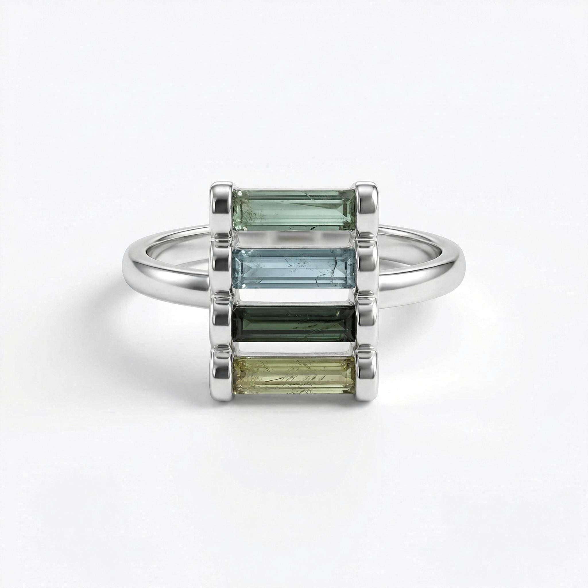 Raw Green Tourmaline Bar Ring: Sterling Silver October Birthstone