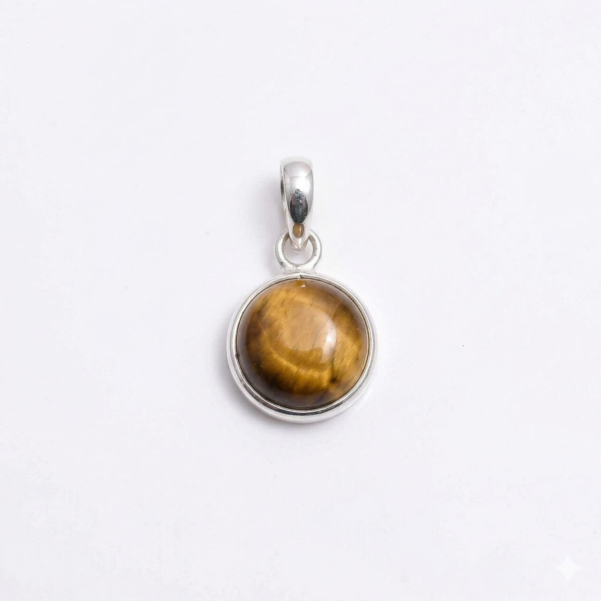 Tiger Eye Pendant Necklace: 925 Sterling Silver, Golden Brown Crystal