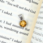Round Citrine Solitaire Pendant in 925 Sterling Silver – Yellow Gemstone Necklace Charm, Minimalist November Birthstone Jewelry Gift for Her