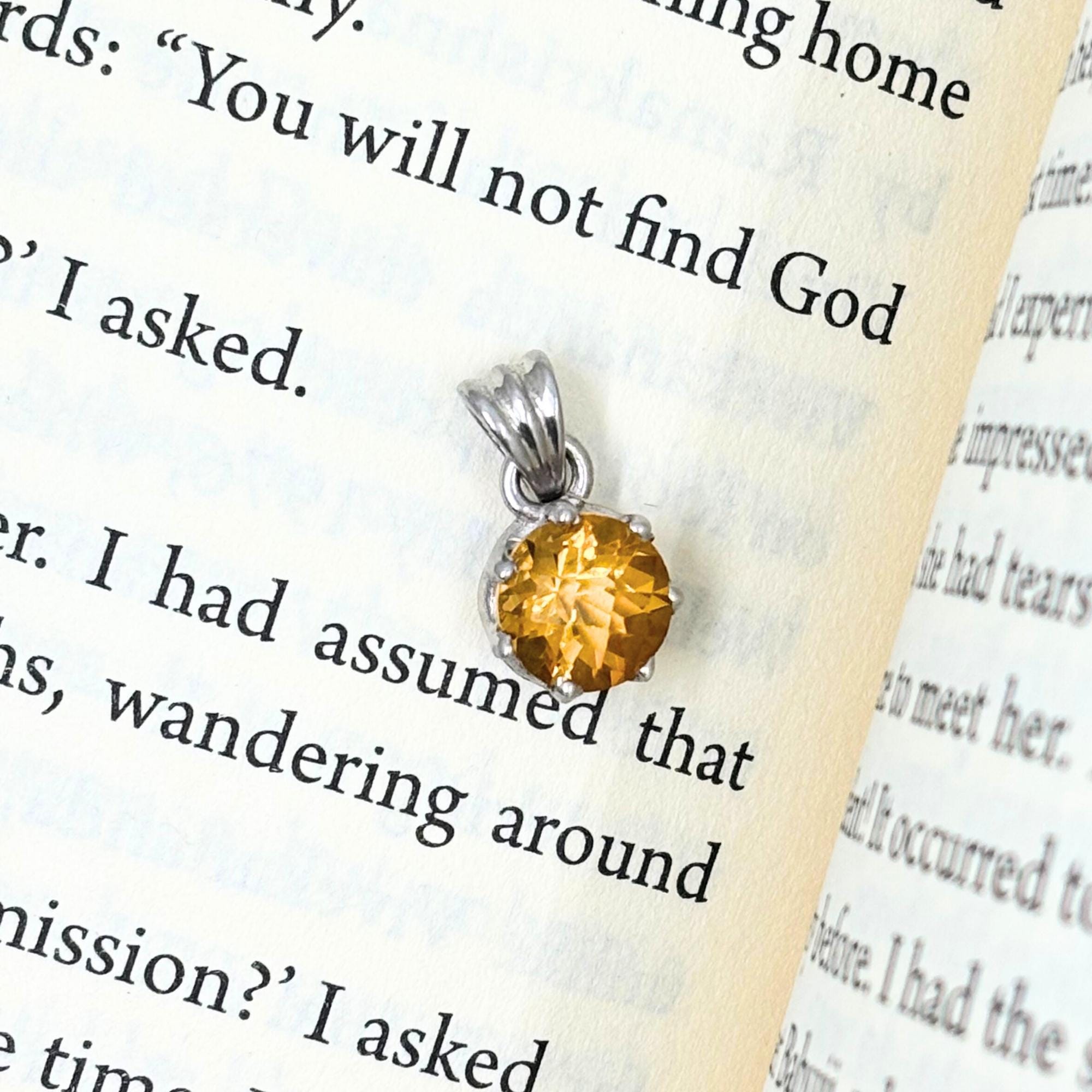 Round Citrine Solitaire Pendant in 925 Sterling Silver – Yellow Gemstone Necklace Charm, Minimalist November Birthstone Jewelry Gift for Her