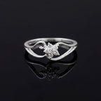 Sterling Silver Floral Cluster Ring • Romantic Heart Swirl Band, CZ Stones