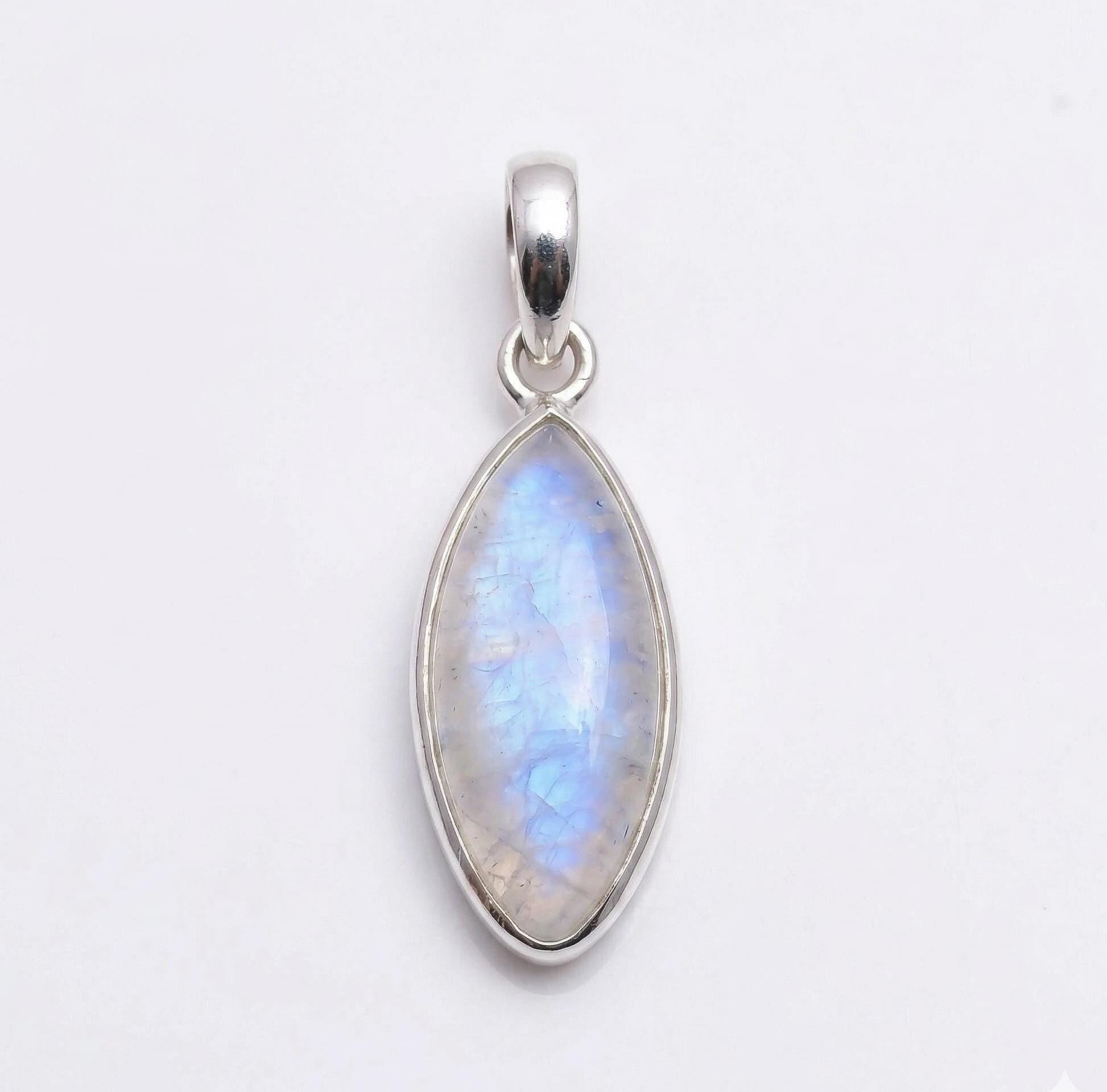 Marquise Moonstone Pendant – Sterling Silver Boho Gemstone Necklace
