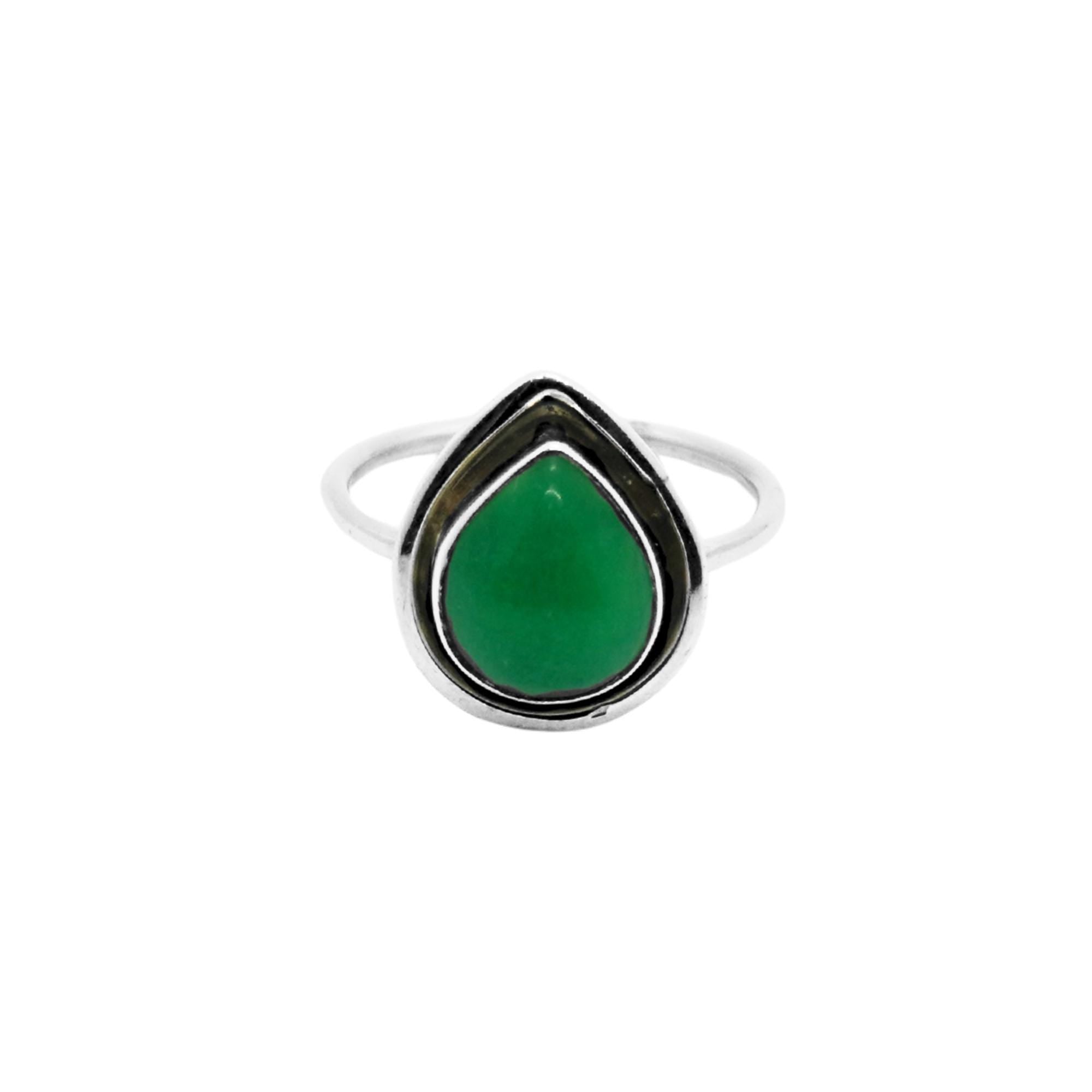 Natural Green Onyx Ring | 925 Sterling Silver | Boho Gemstone Band | Handmade Jaipur