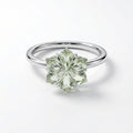 Green Amethyst Flower Ring: Carved Gemstone, 925 Sterling Silver, Boho Floral