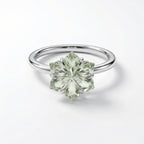 Green Amethyst Flower Ring: Carved Gemstone, 925 Sterling Silver, Boho Floral