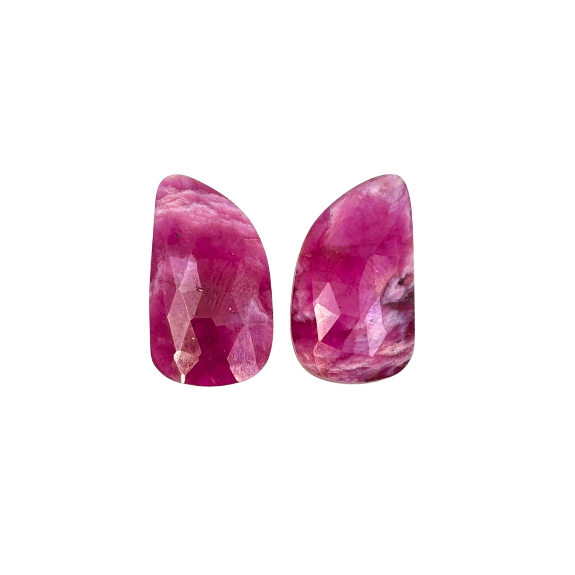 Rose Cut Pink Sapphire Slices: Natural Untreated Gemstone Pair