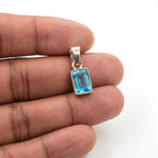 Emerald Cut Blue Topaz Pendant – Minimalist Sterling Silver Sky Blue Necklace