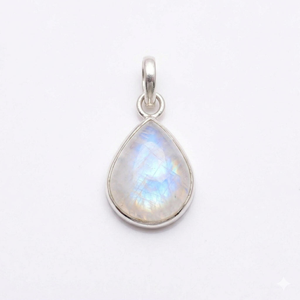 Teardrop Moonstone Pendant – Bezel Set Sterling Silver Boho Necklace