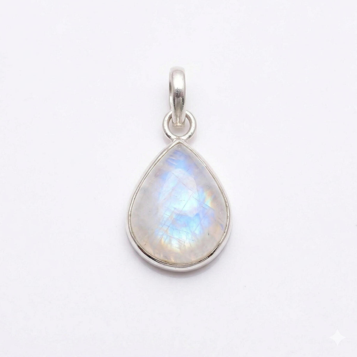 Teardrop Moonstone Pendant – Bezel Set Sterling Silver Boho Necklace